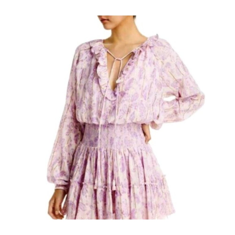 NWT PEASANT BOHO House of Harlow 1960 Short Dress Paisley Pink Purple XS